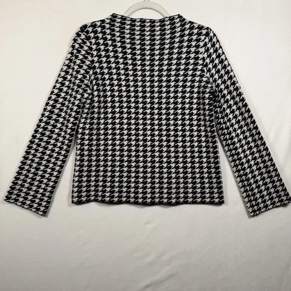 Ann Taylor Petite MP Houndstooth Sweater Black White Knit Long Sleeve Women - Picture 1 of 9